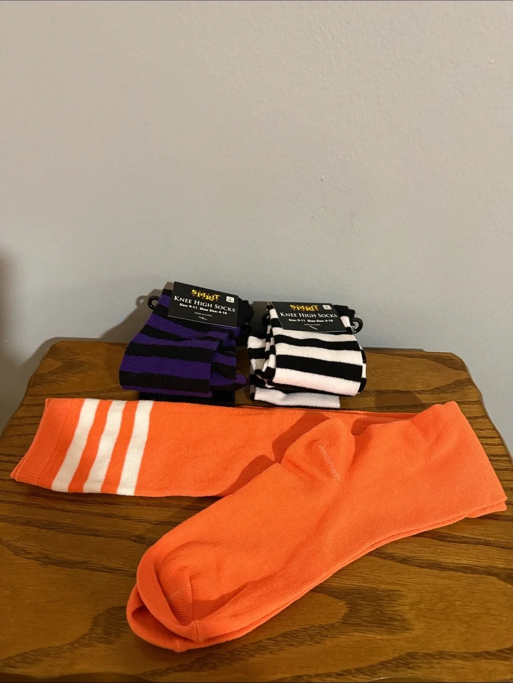 Spirit Knee-High Socks Trio - Black/White, Purple/Black, Orange